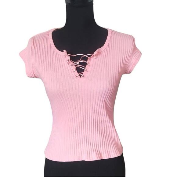 Y2K Zoey Beth Pink Cropped Shirt - Picture 1 of 4